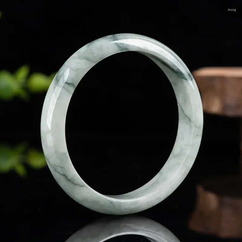 Bangle Natural Jade Flutuante Flor Positiva Pulseira Tradicional Jóias Étnicas É Nobre Elegante Tinta Vento Segurança Mulheres