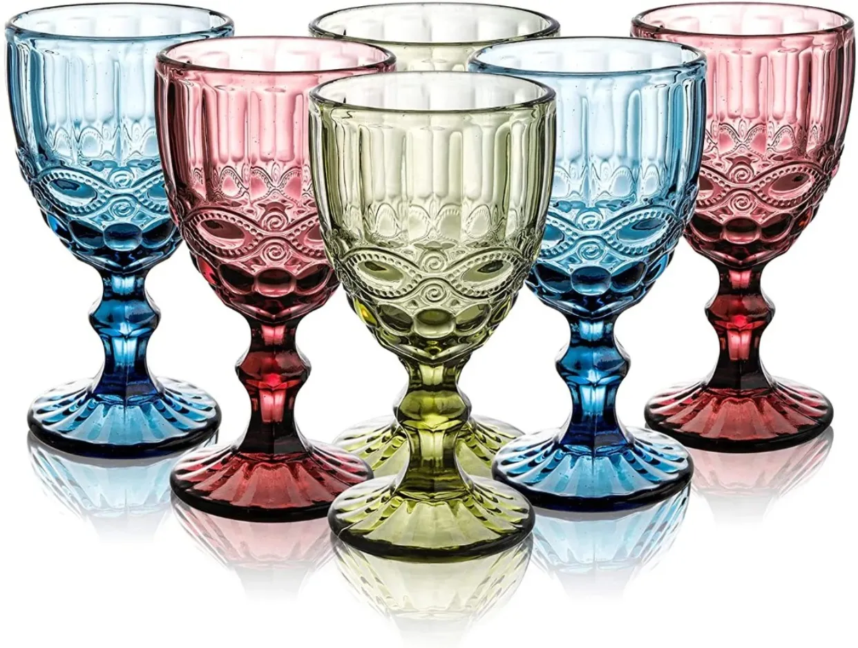 Bicchieri da vino vintage da cocktail con bordo dorato, bicchieri multicolori, festa di nozze, verde blu, viola, rosa, calici da 10 once FY5509 0110