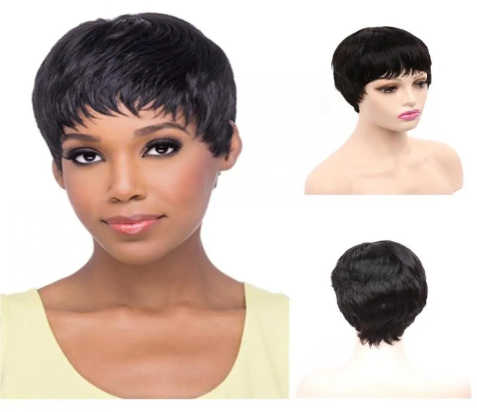 Perruques synthétiques courtes et lisses, cheveux bruns ombrés avec frange pour femmes noires, rasoir superposé naturel Bob4899747