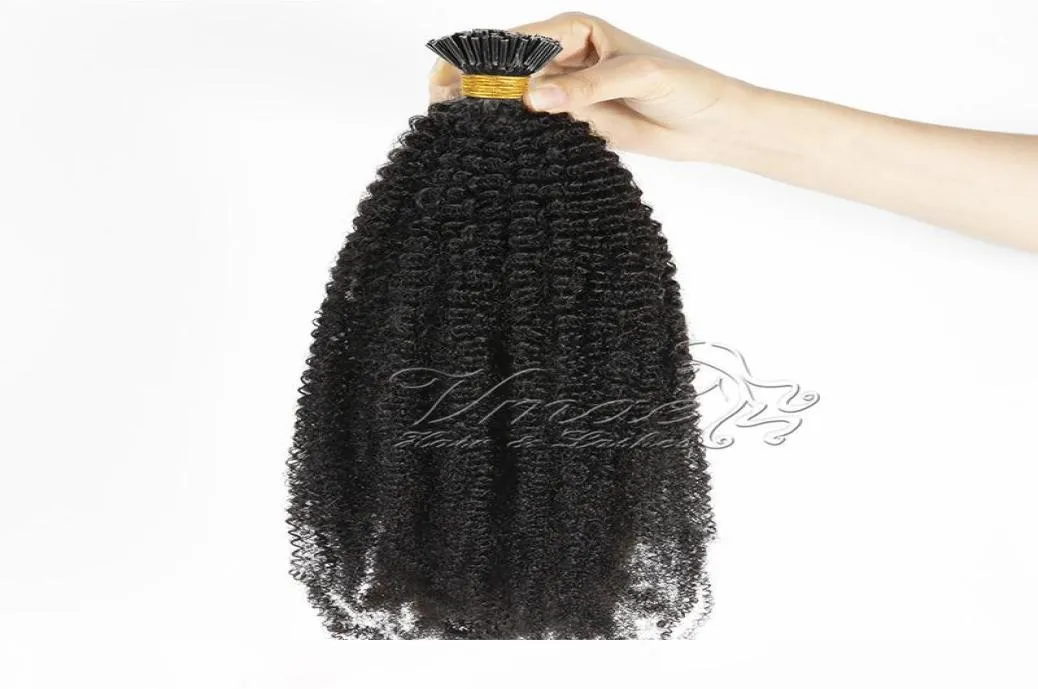 Couleur naturelle birmane brésilienne Afro Kinky Curly 4B 4C 3B 3C Fusion de kératine pré-collée Je pointe les extensions de cheveux humains vierges Remy bruts1464647