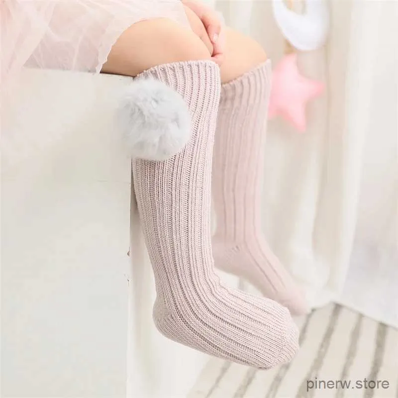 Kids Socks 0-7Years Old Kids Girls Socks Cotton Fur Ball Knee Childrens Socks For Girls Winter Warm Baby Clothes Accessories 2022 New