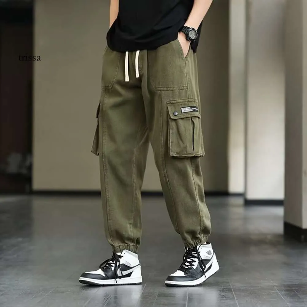 Мужские свободные спортивные брюки до щиколотки в стиле милитари, зеленая рабочая одежда, модный американский функциональный бренд, повседневные брюки с несколькими карманами