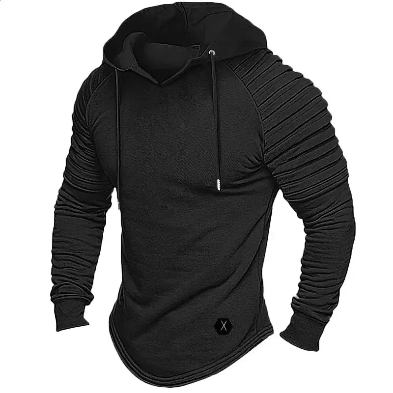 Autumn Winter Mens Fleece Hoodie Jacket Warm Casual Long Sleeve Sweatshirt Solid Randig Pleated Pullover Coat Thick Clothing 240123