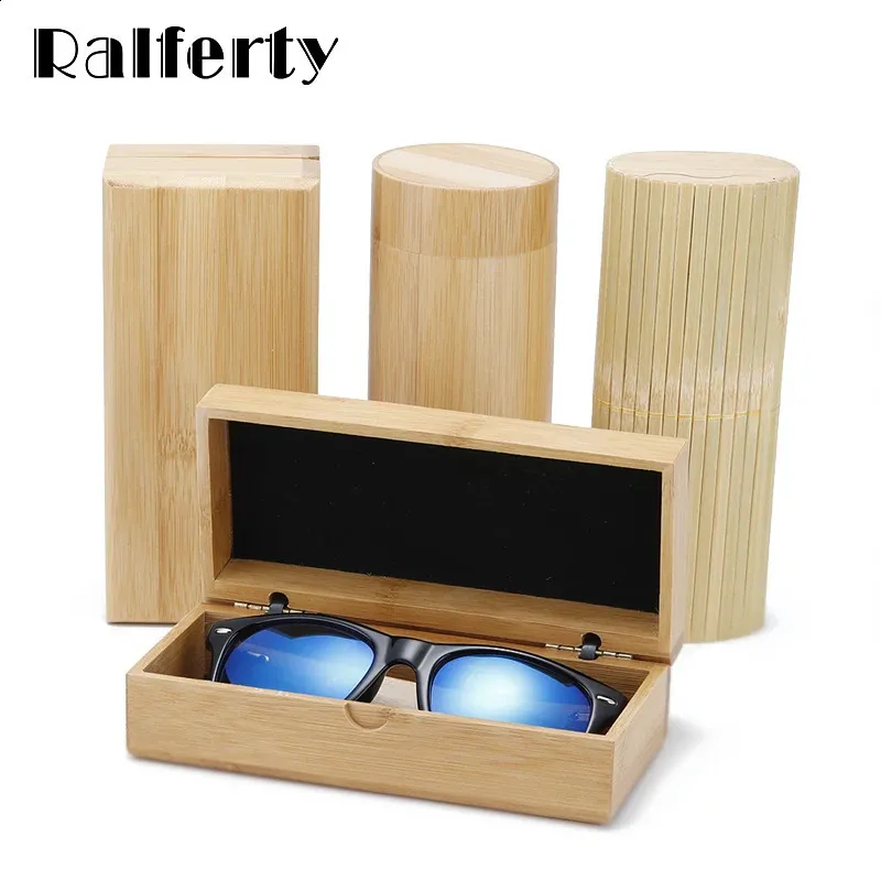 Ralferty Wooden Glasses Case Handmade Hard Square Cylinder Bamboo Strip Sunglass Case Eyewear Spectacle Eyeglass Box funda gafas 240122