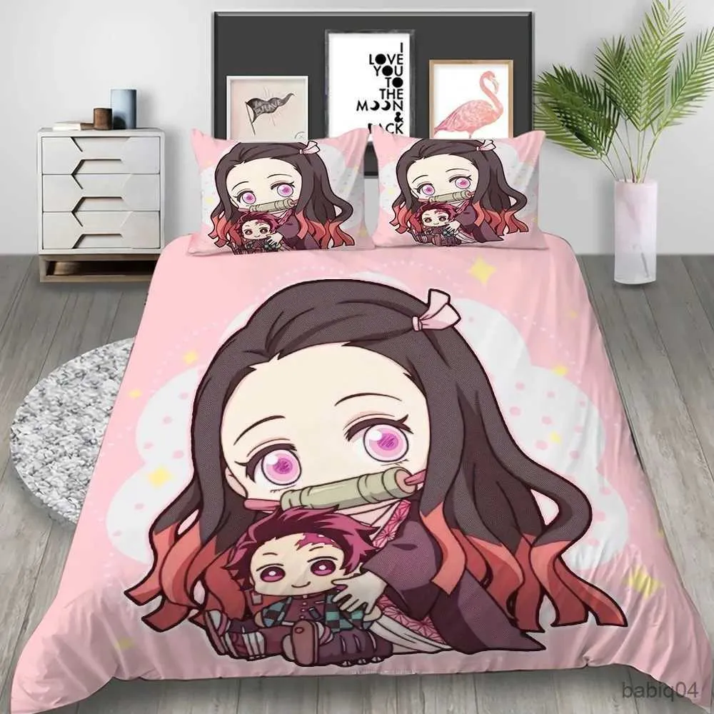 Conjuntos de cama dos desenhos animados demon slayer conjunto de cama capas edredão japão anime 3d impresso consolador conjuntos roupa cama (sem folha)