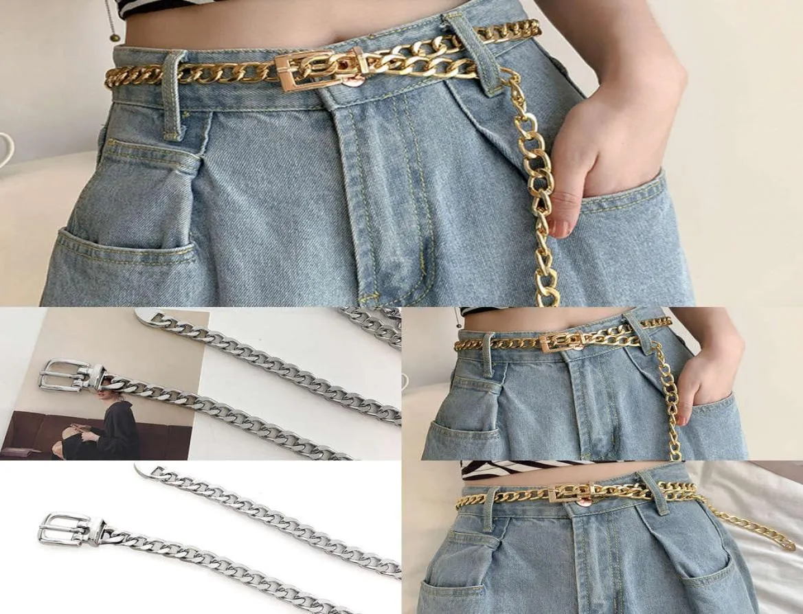 Jean simple version coréenne pour étudiant, décoration hip hop, accessoires avec chaîne en métal, ceinture 9743676