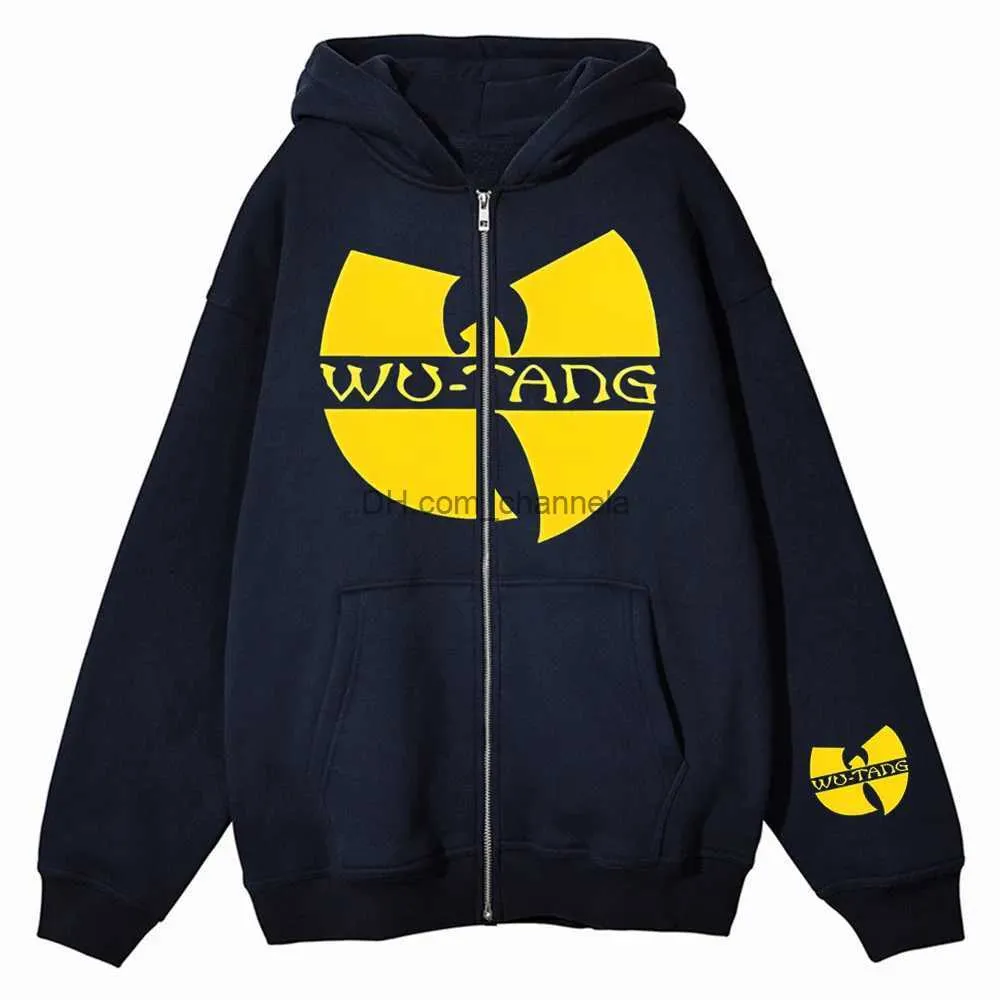 Men's Hoodies Sweatshirts Graphic Wu Gothic Y2K Zipper Up Hip Hop Hoodies Sweatshirt inner Fleece Harajuk High Street Mens Womens Streetwear Coat T240217