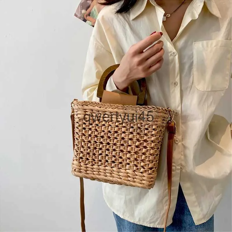 Shoulder Bags JIOMAY Straw Summer 2023 Women Tote Designer andbags PurseS Weave Drawstring Closure Wooden andle Beac Soulder BagH24218