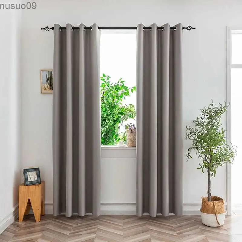 Curtain 1PC Blackout Curtains for Bedroom Full Light Blocking Drapes With Black Backing Thermal Insulated For Living Room Grey