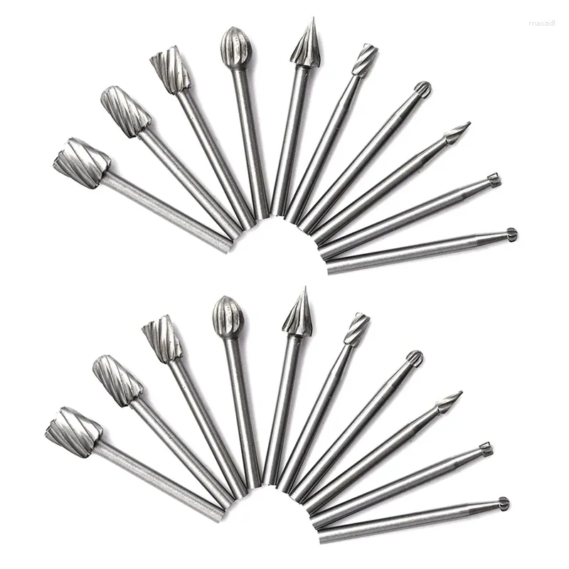 20Pcs HSS Tungsten Carbide Rotary Cutting Burr Set Grinder Bit 1/8 Inch (3Mm) Shank Woodworking Carving Tools