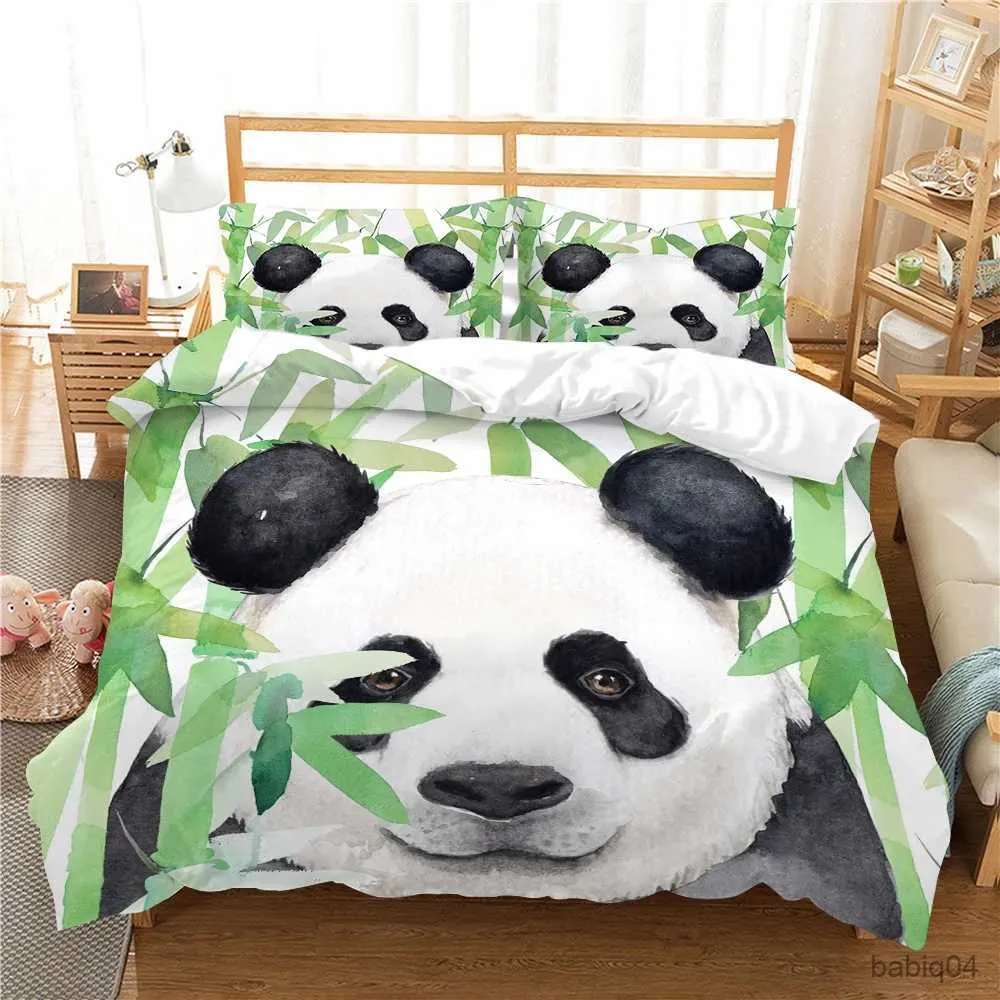 Sängkläder sätter tecknad sängkläder sätter queen size lyx panda quilt täckning med fodral tvilling barn täcke och fall hem