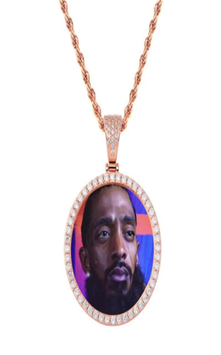 Medaglioni di memoria Po personalizzati ghiacciati Collana con pendente posteriore solido con catena da tennis Gioielli hip-hop Personalizzati zirconi cubici Ch2823913410