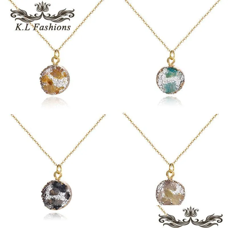 Pendant Necklaces New Arrival Round Druzy Resin Stone Pendant Choker Necklace For Women Fashion Gold Adjustbale Chain Jewelr Dhgarden Dhete