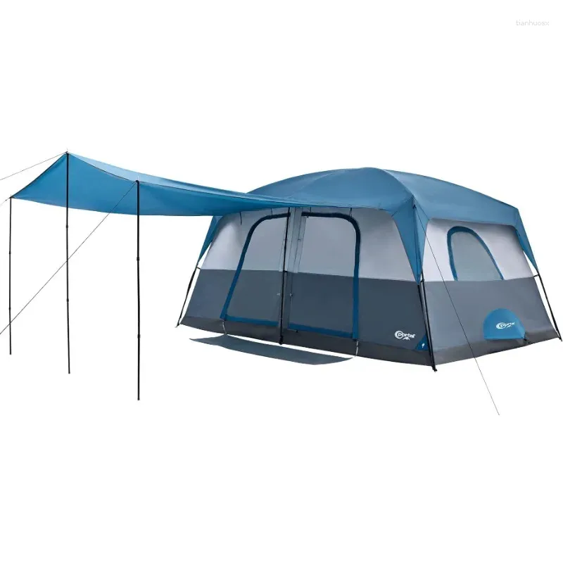 Zelte und Unterstände, 10-Personen-Campingzelt mit Veranda, große Familienhütte, 2 Zimmertüren, Bodenlüftungen, 6 große Netzfenster, geteilter Vorhang