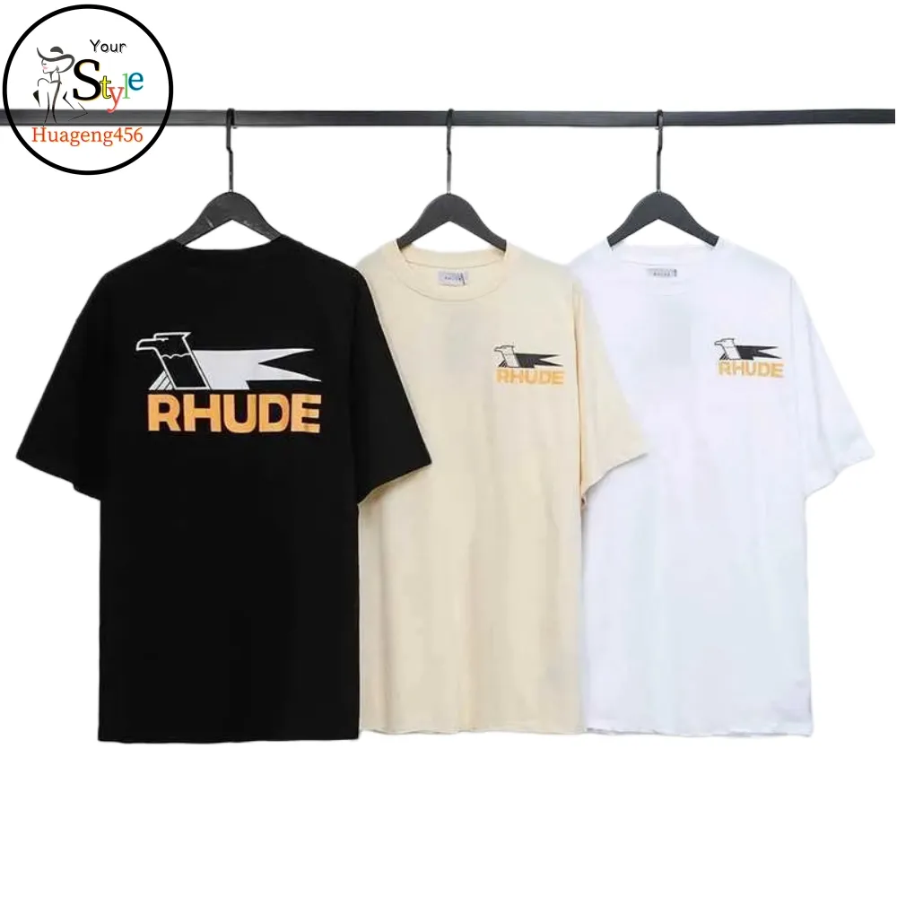 Rhude T-shirt da uomo Estate Primavera Moda Streetwear Rondine Stampa T-shirt Uomo Donna Cotone Albicocca Nero Bianco Tee 679