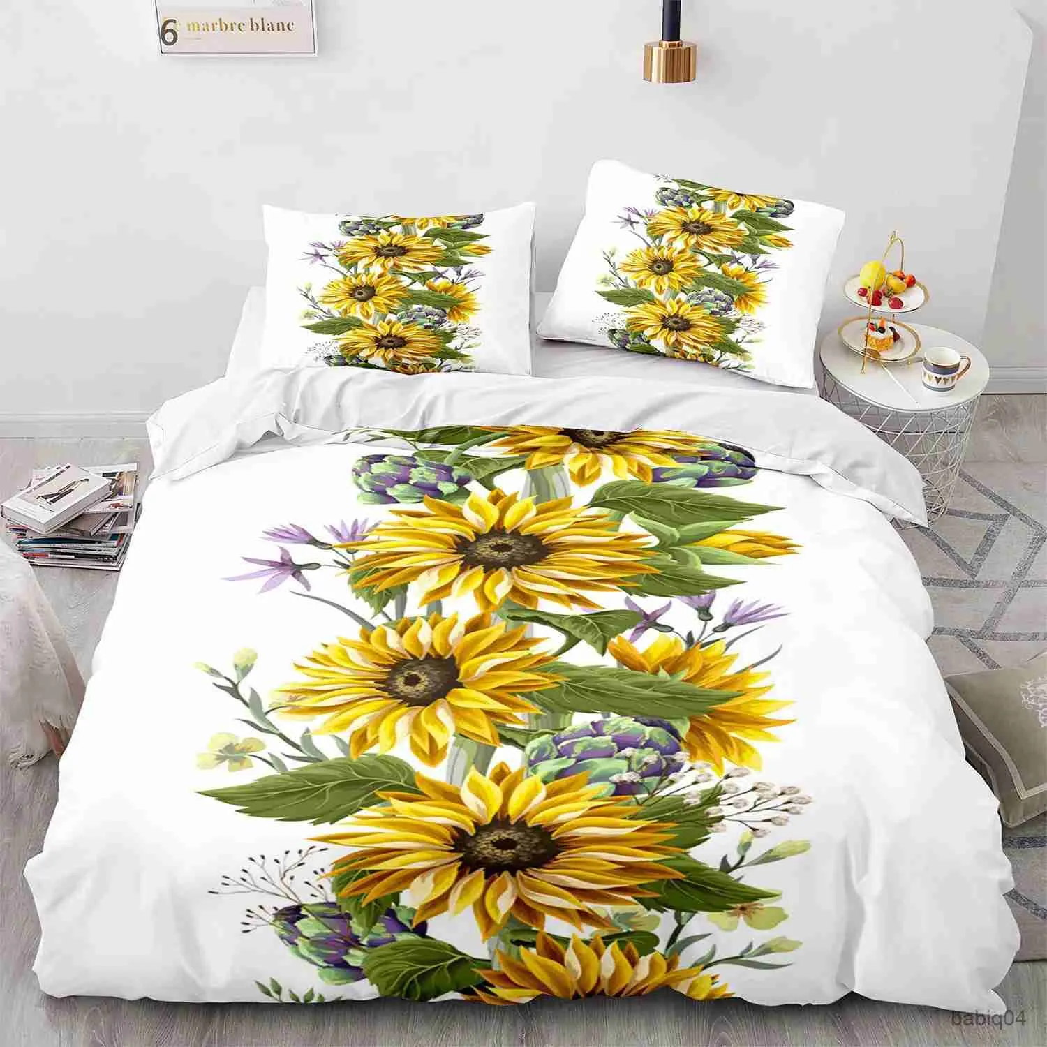 Conjuntos de cama girassol conjunto capa edredão rei/rainha tamanho 3d impresso natureza conjunto impressão decoração plantas botânicas amarelo consolador capa