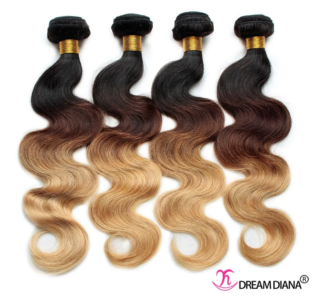 Ombre Capelli Umani Tesse Onda Del Corpo 3 o 4 Fasci Tre Toni 1B 4 27 Capelli Vergini Brasiliani Ombre Estensioni Dei Capelli Fasci Spessi3395257