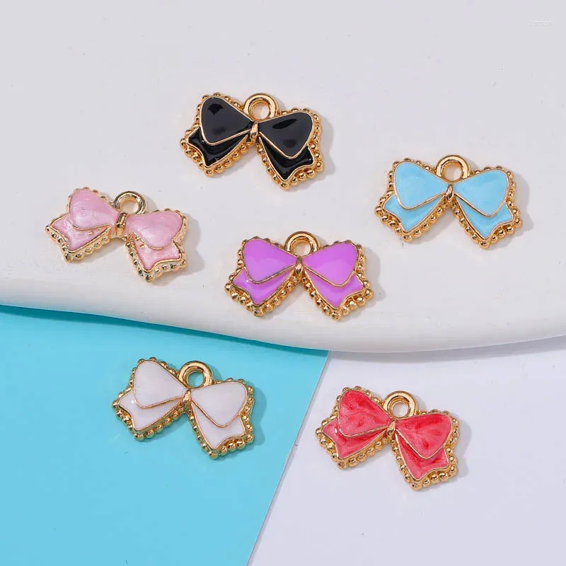 Charms 20pcs 10 15mm Alloy Small Bow Enamel Pendant Ladies Fashion Earrings Keychain Simple Necklace Bracelet Jewelry Wholesale DIY Mak