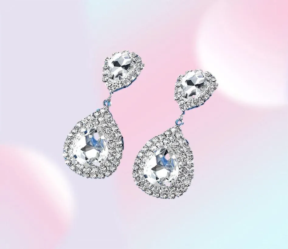Minmin 6 Colors Teardrop Crystal Long Earrings Silver Rhinestone Bridal Drop Earrings for Women Party Wedding Jewelry 2019 EH0031162737