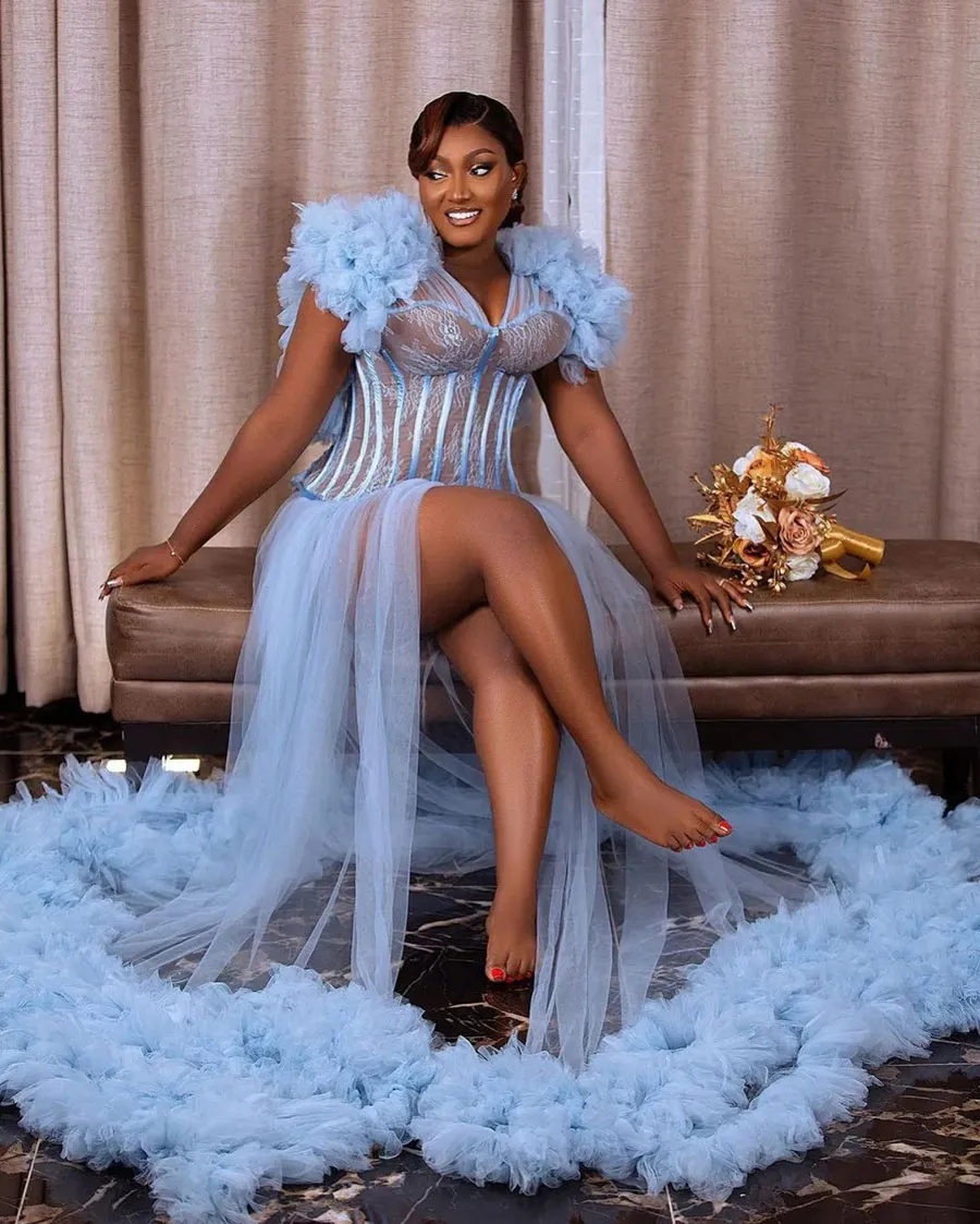 Blue Tulle A-Line Wedding Dress with Embroidery - Plus Size V-Neck Sheer  Sleeveless Robe from Dhgate Other Wedding Dresses - price 316.8