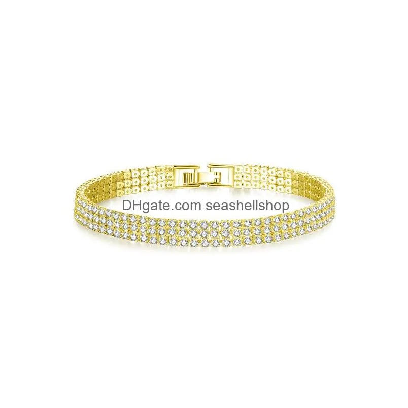 Tennis 18K Whiteyellow Gold Plated Sparkling Cubic Zircon Cz Cluster Tennis Bracelet Fashion Womens Jewelry For Party Wedding3973760 Dhvzh