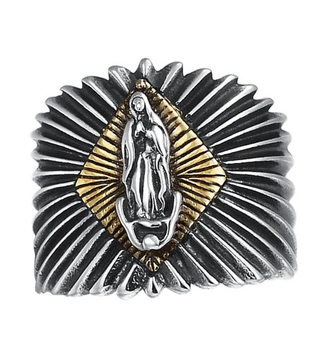 Anillo de plata de ley 925 con apertura Vintage de la Virgen María, anillo ajustable para hombres y mujeres 7937453