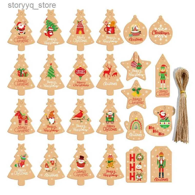 Etiketter Taggar 50st God jultaggar Xmas Tree Hanging Decoration Tag Santa Claus gratulationskort Tag 2023 Jul Nyårsparti Leveranser Q240217