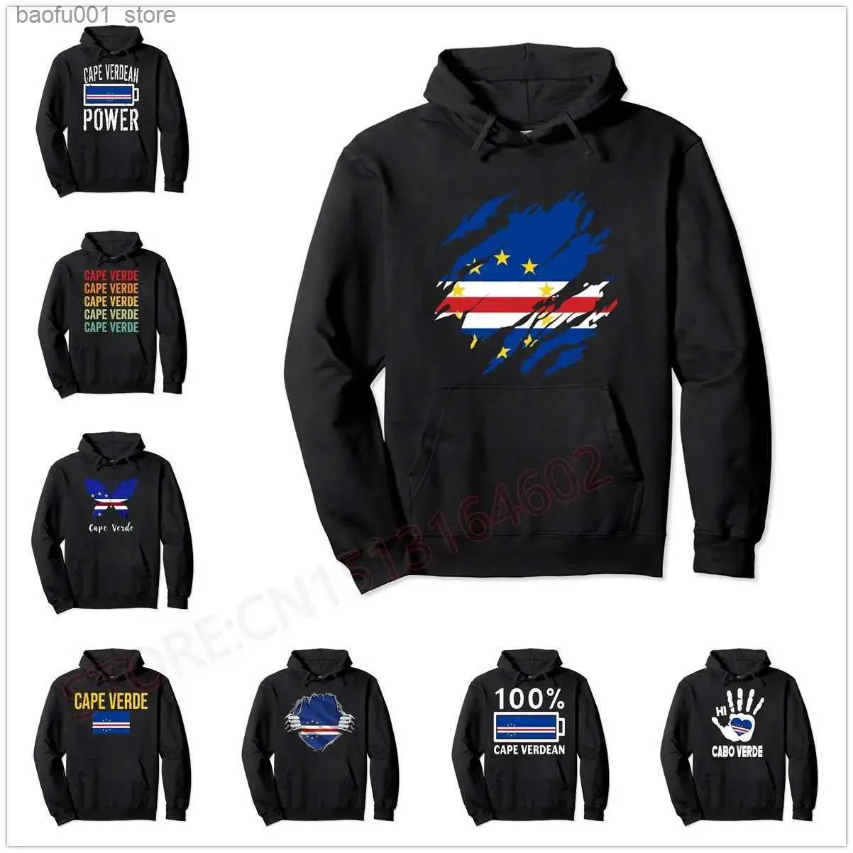 Men's Hoodies Sweatshirts Cape Verde Flag Cabo Verdean Pullover Hoodie Men Women Unisex Cotton Hoodies Man Hip Hop Style Sweatshirt Q240217