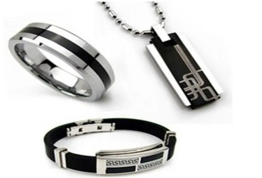 Moda masculina conjuntos de jóias colar pulseira anel conjunto amantes gift7566341