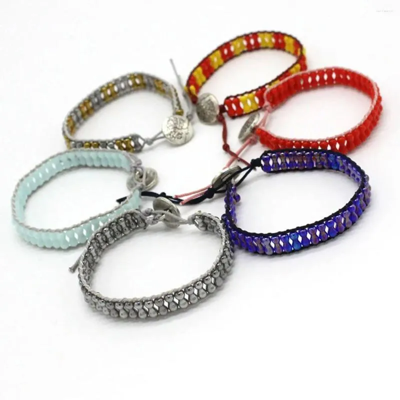 Charm Bracelets 5PCS Fashion Glass Column Beads Handwoven Adjustable Multicolor Men And Women Jewelry Travel Festival Gift Bangle