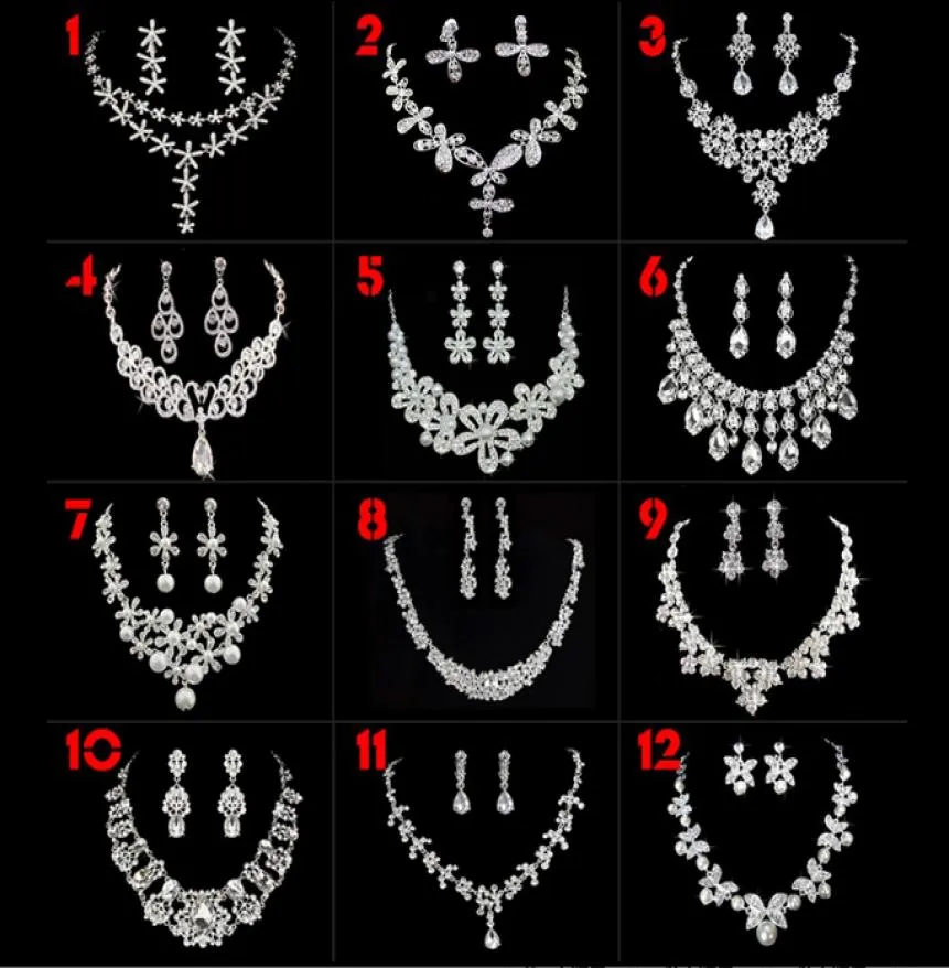 12 Style Rhinestone Crystal Drop Necklace Earring Plated Jewelry Set For Wedding Bridal Jewelry2144019