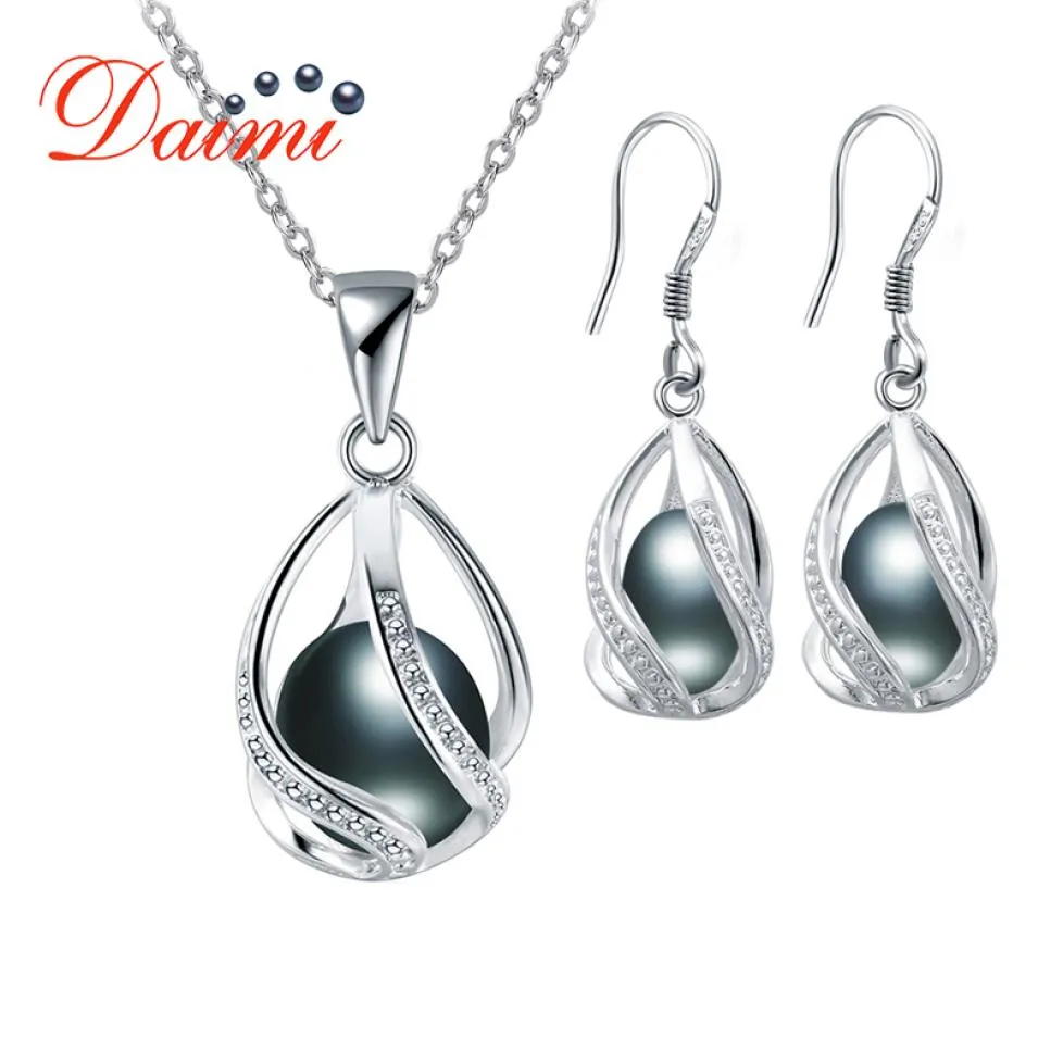 DMSFP001 Pearl Jewelry Sets Silver 925 Jewelry 89mm Bohemian style BlackWhitePinkPurple Pearl Set For Women6398003