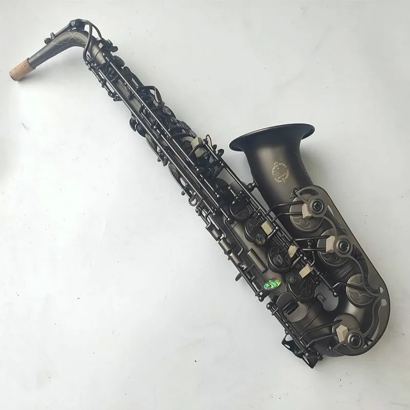 New Japan suzuki Retro Eb Alto Saxophone Unique Matte Black Nickel Plated Carved Surface E Flat Instrument Sax With Case 00