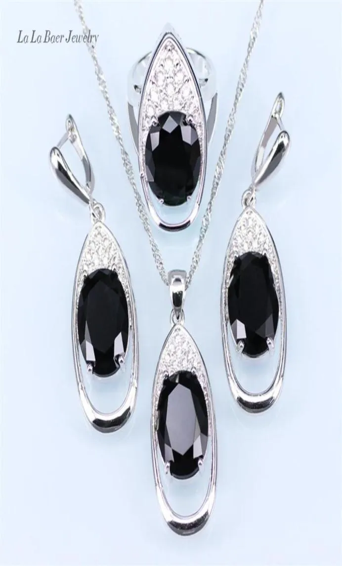 À la mode grande pierre noire blanc strass énorme rond argent 925 ensembles de bijoux pour les femmes boucles d'oreilles pendentif collier Ring207E2880146