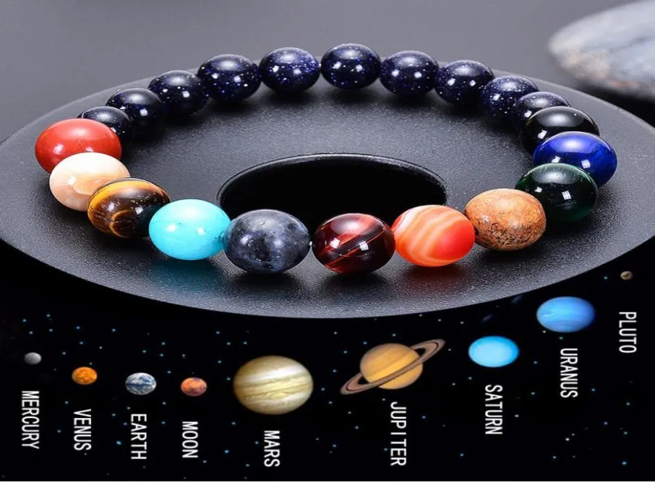 Meilleures ventes en Europe et en Amérique Bracelets à brins de perles Sable bleu naturel Huit bracelet planétaire Système solaire de la galaxie cosmique2427829