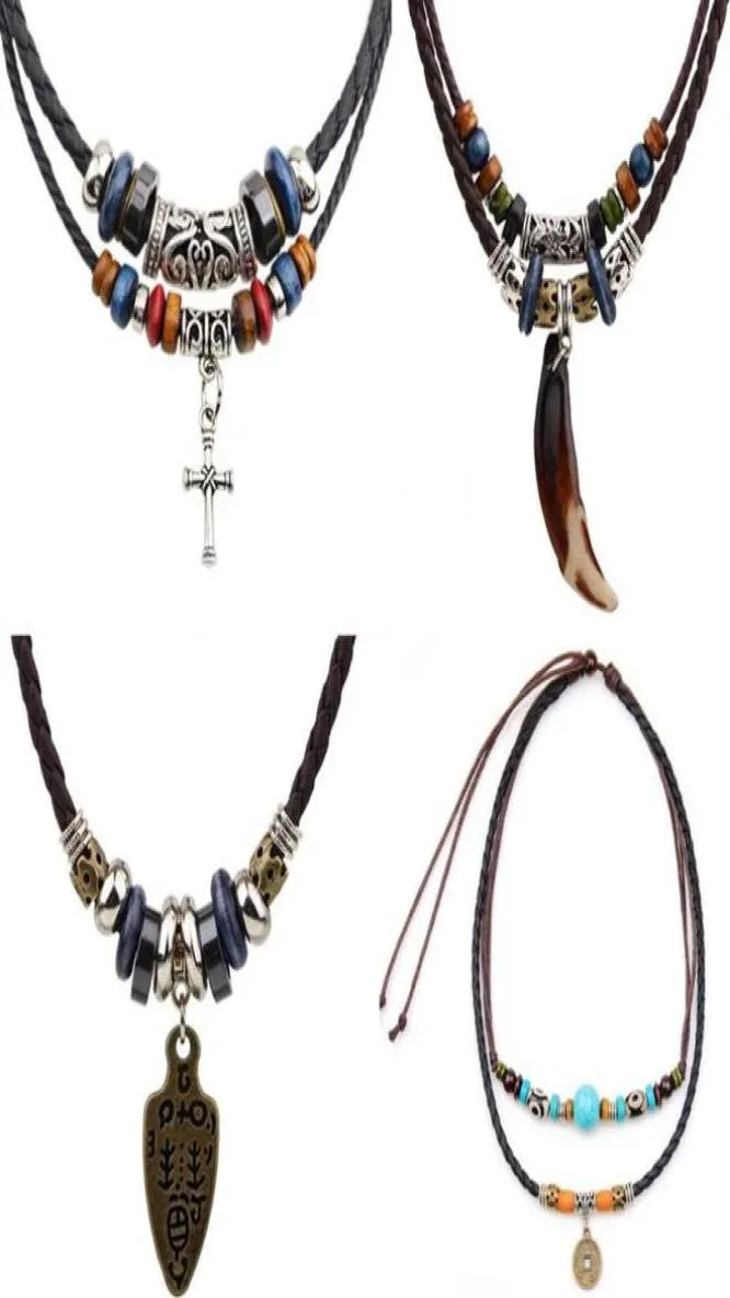 Vintage Men Pendant Halsband vävda äkta läder turkosa pärlor kedja elefant indisk halvmåne sydamerikansk mode halsband30364236598