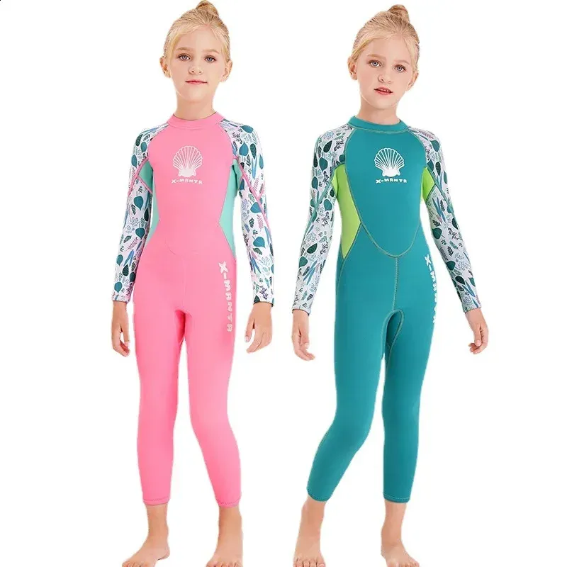 girls wetsuit diving suit 25MM neoprene swimsuit long sleeve surfing jellyfish clothing swimwear for cold water 240131