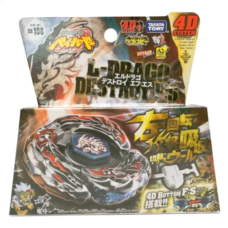 Tomy Beyblade Metal Battle Fusion Top BB108 L- Dastra Destroy F S 4D Sistem with Light Launcher 240127