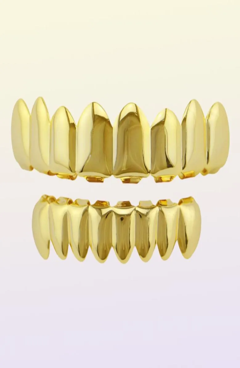 Hiphop grill Jewelryclassic Smooth Gold Sier Rose placcato denti Grillz Top Bottom finto dente dentale Bretelle Griglie Uomo Lady Hip Hop 4505442