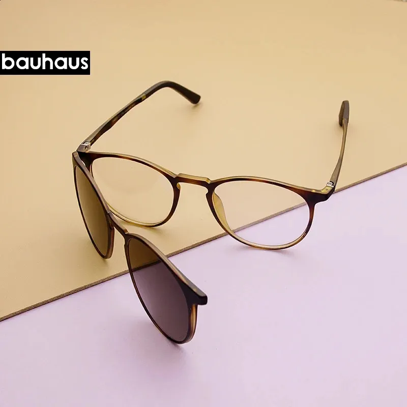 Bauhaus Magnet Eyeglassesフルリム光学フレーム処方スペクタクルラウンドヴィンテージ近視偏光サングラスAnti 240131