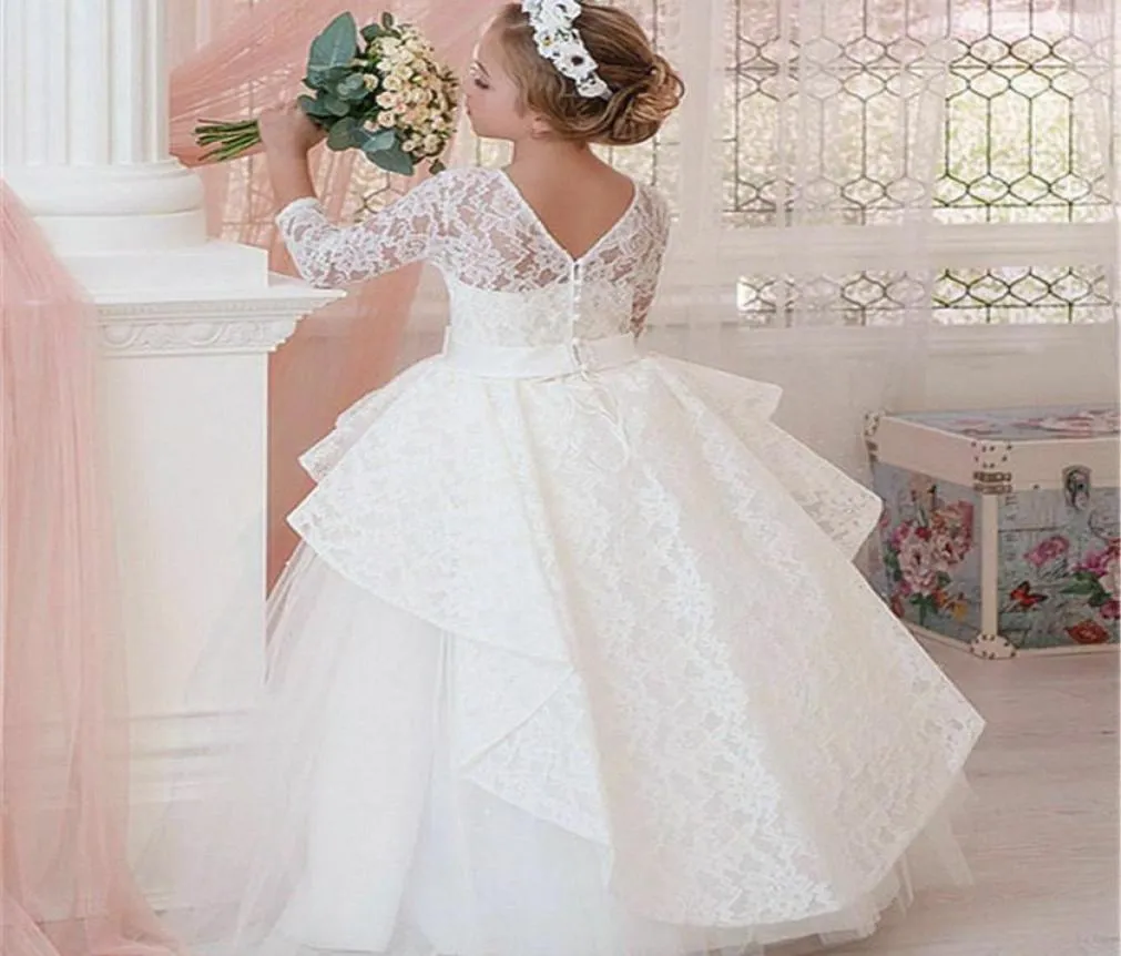 Flower Girls Dresses For Wedding Jewel Neck Short Satin Lace Appliques Little Kids Holy First Communion Dress8502685