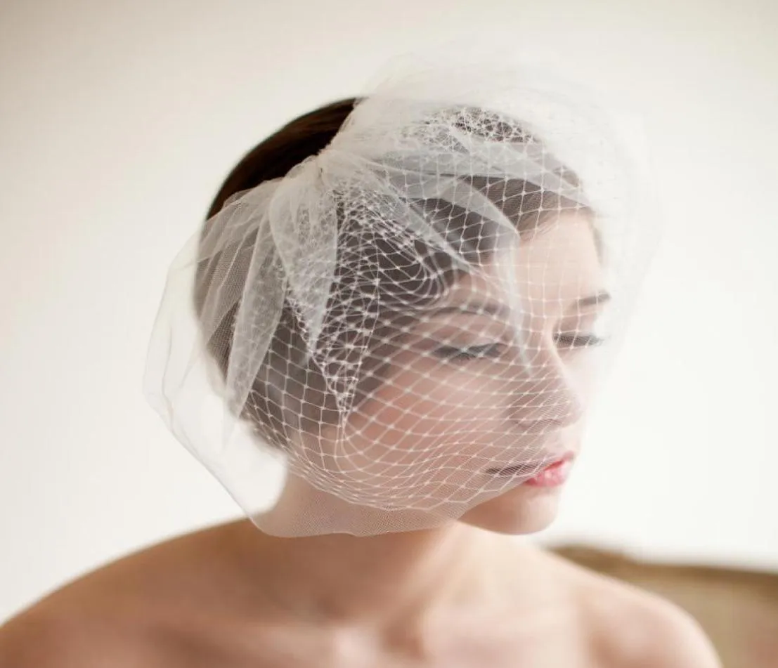 Véus de casamento vintage gaiola rosto blush peças de cabelo de casamento duas camadas curto véus de noiva v2014546991