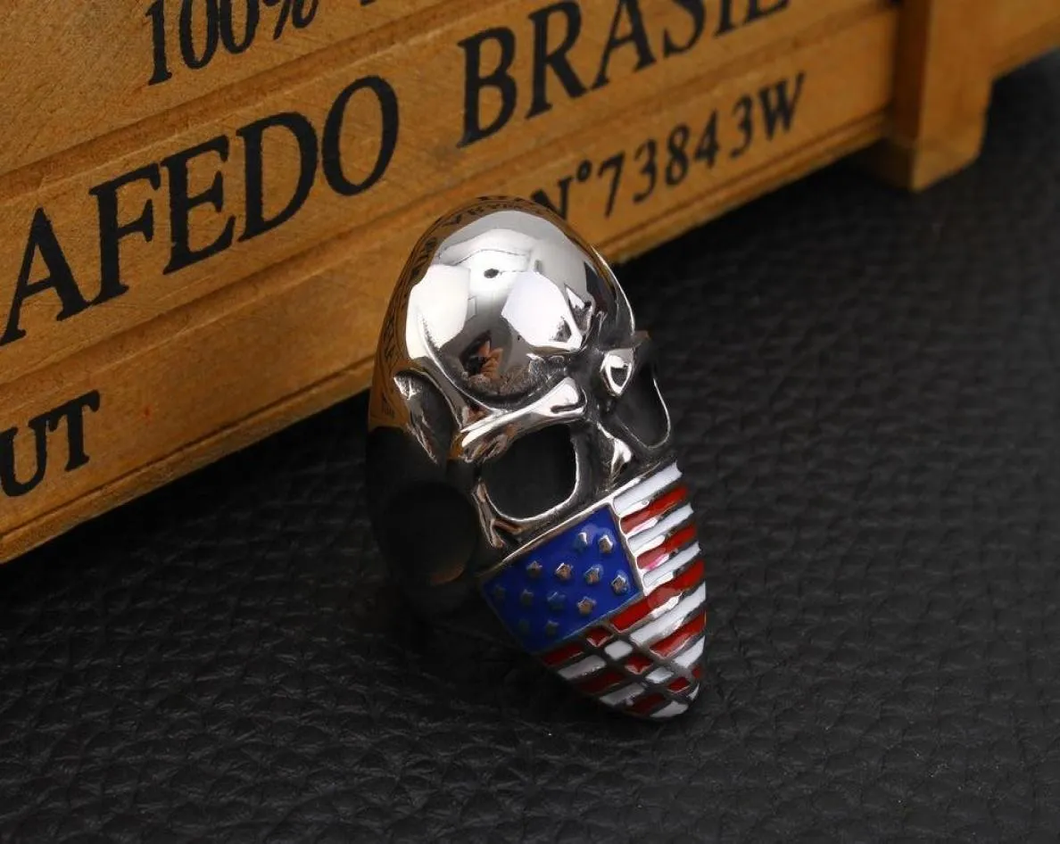 Moda bandiera americana mascherata infedele teschio motociclista anello gioielli in acciaio inossidabile teschio gotico motociclista uomo anello per uomo regalo 2 Col5674610