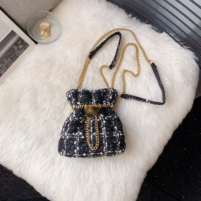 Bolsa feminina designer mini bolsa fortuna preto e rosa bolsa balde diamante treliça bolsa de corrente