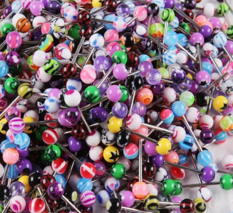 Tongue Ring Bar 100pcslot Mix Color UV Akryl Body Piercing Jewelry Tongue Barbell Ring4933910