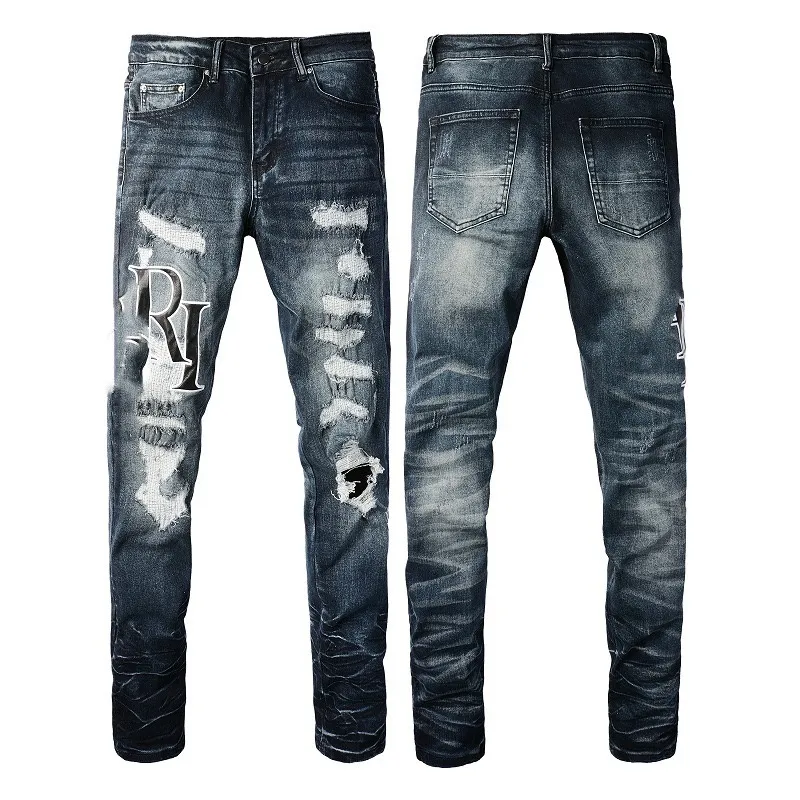Designer Herren Jeans lila Jeans High Street Hole Star Patch Herren Damen Am Star Stickerei Denim Jeans Stretch Slim-Fit-Hose wahre Jeans 25057