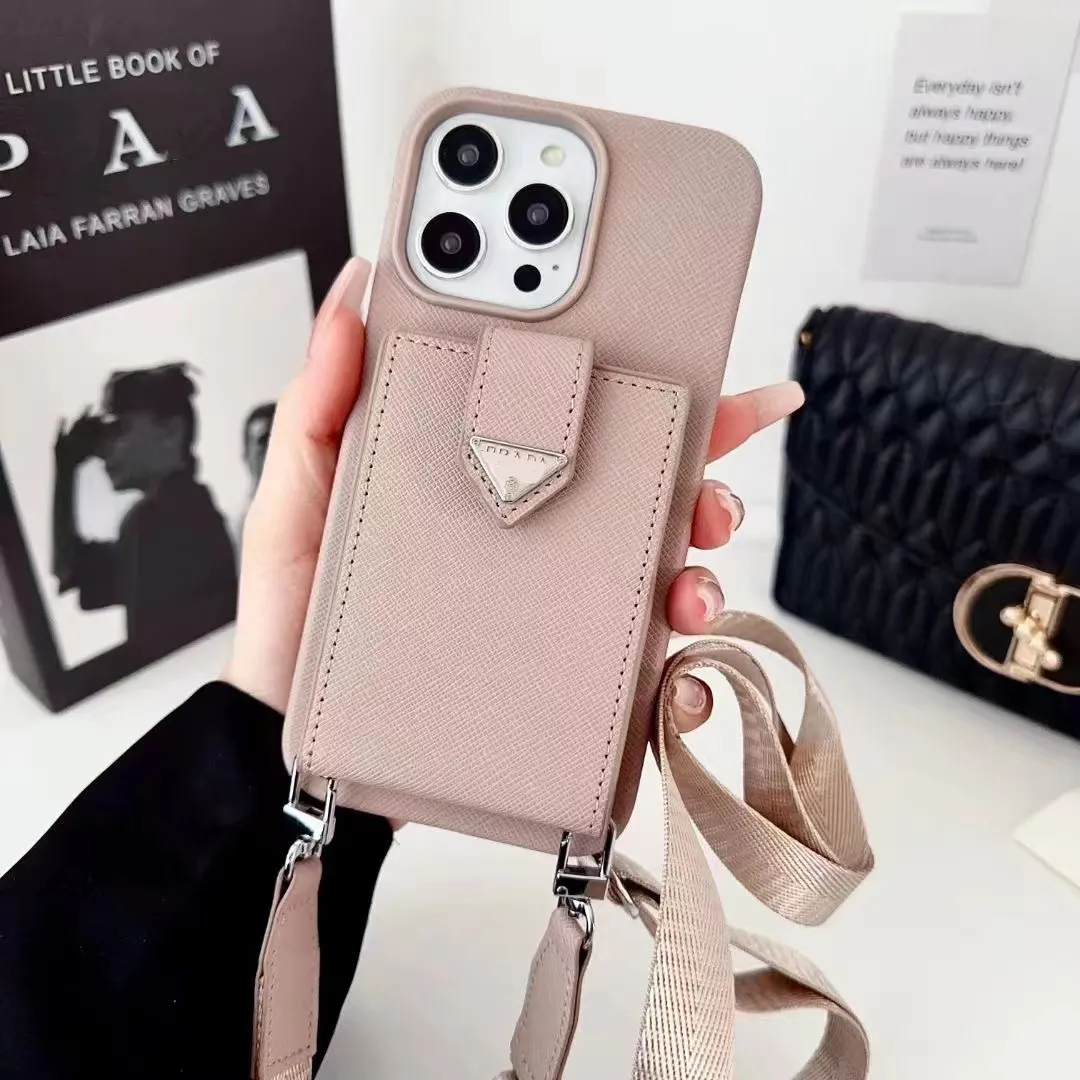 iPhone 14 13 12 Series Luxury Crossbody Wallet Case Premium Leather Card Holder Purse Case with Detachable Lanyard for Women 2024