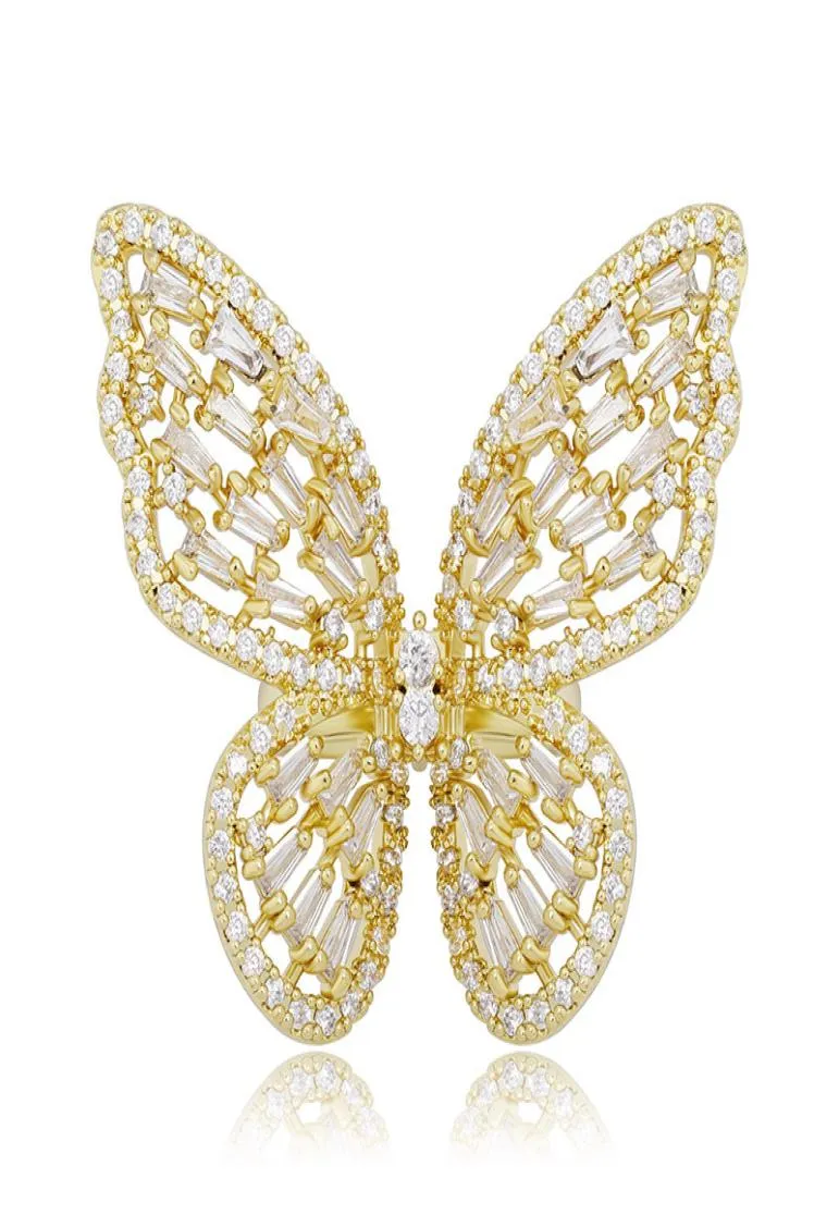 Bagues papillon de luxe Bling Zircon femmes anneaux de mode réglable couleur or argent évider papillon Hip Hop anneaux 4170831