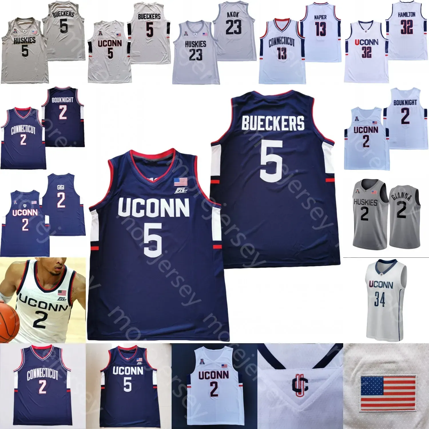 Camisa de basquete Connecticut UConn Huskies NCAA College Paige Bueckers Tyler Polley Andre Jackson Adama Sanogo Jalen Gaffney R.J.Cole Pneu