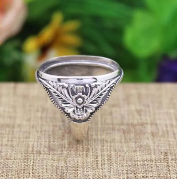 Antique Vintage Art Deco 17x24mm Oval Cabochon Semi Mount Engagement Ring Flower Fine Jewelry Fine Silver Wedding Ring Setting5240094